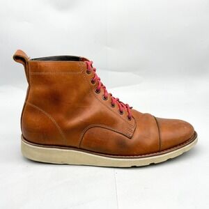 Helm Mens 12 M The Lou Boots Teak Brown Leather Cap Toe Wedge Sole Casual Rugged